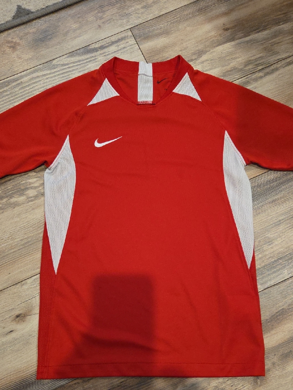 Nike Red and White Athletic Dri-FIT Short Sleeve Top